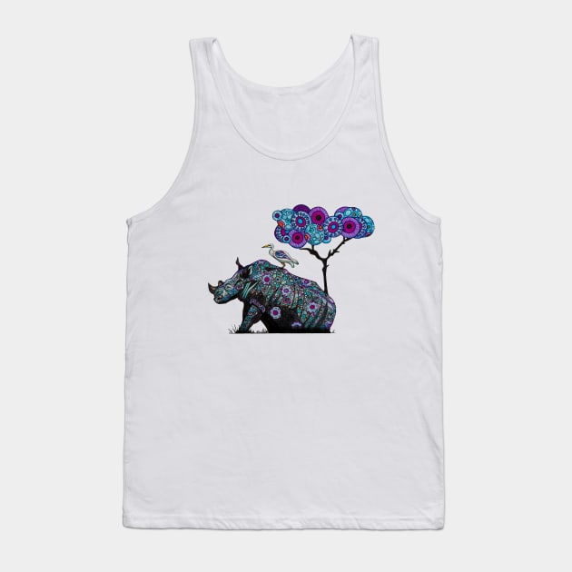 Rhino and Cattle Egret under Acacia tree Tank Top by Every-wen